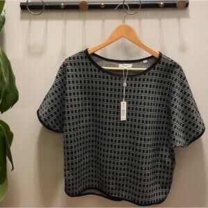 Max Studio Geometric Career Work Blouse | Women's Small, Black White Top NWT New